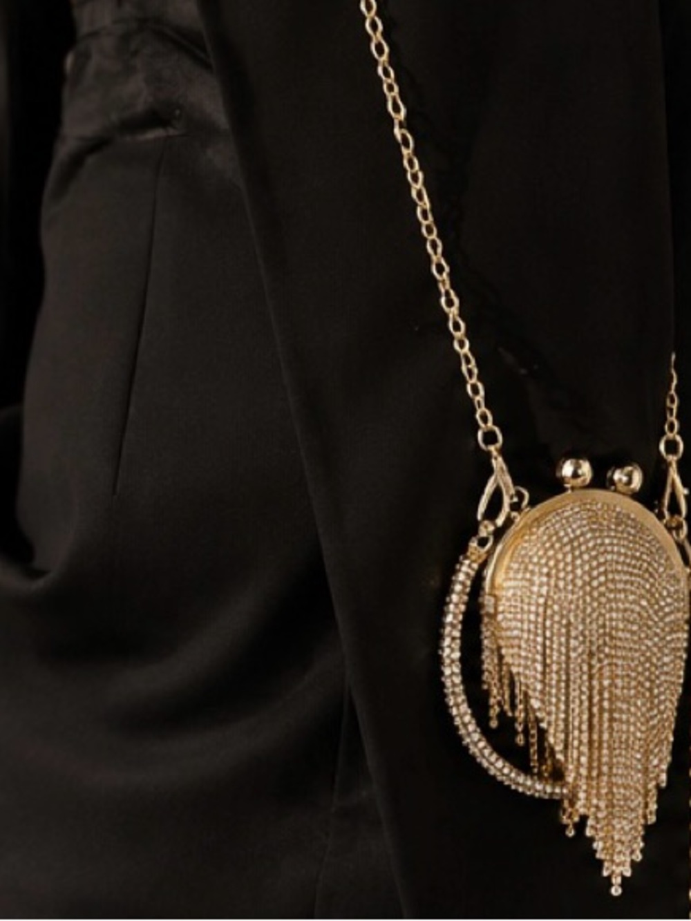 Gold Crystal Fringe Round Mini Crossbody Bag - Evening Mini Bag